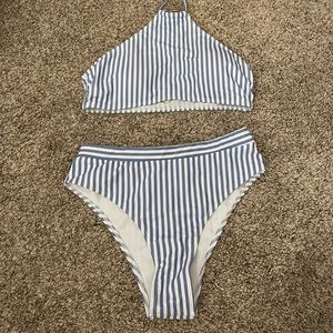 Blue and White Stripped Pink Lily Bikini